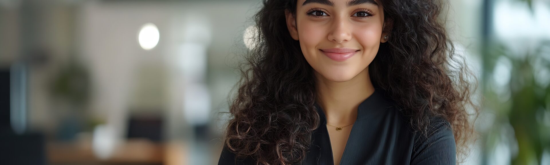 Indian curly hair young adult gen z smiling cute corporate girl standing proud look cam indoor office place Confident happy business woman worker do pose head shot portrait video at jo : Generative AI Indian curly hair young adult gen z smiling cute corporate girl standing proud look cam indoor office place Confident happy business woman worker do pose head shot portrait video at jo : Generative AI