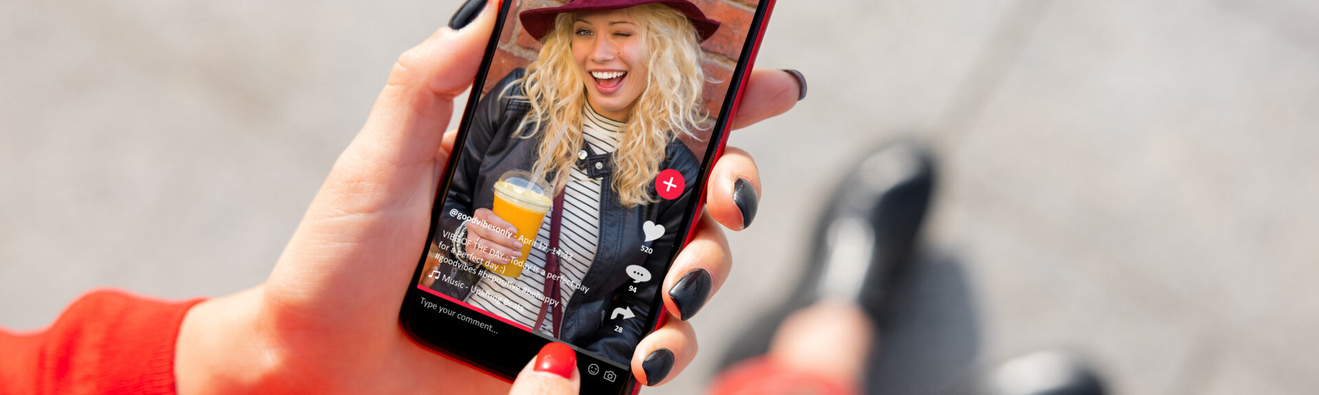 Woman viewing social media content on mobile phone